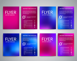 Merry Christmas Flyer design templates set A4 with abstract purple, pink, blue backgrounds