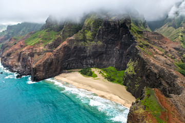 Fototapeta na wymiar Aeial View over the Garden Island Kauai in Hawaii, USA