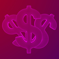 Dollar sign. Wireframe low poly mesh vector illustration. Money, rich, business concept