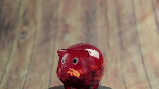 Rotes sparschwein dreht sich im kreis