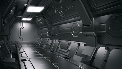3D rendering of realistic sci-fi spaceship corridor © Pavel