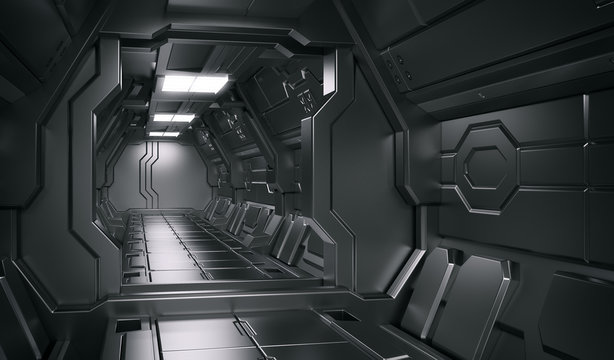 Science background fiction interior rendering sci-fi spaceship corridors,3D rendering