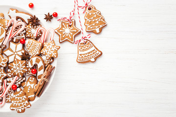Plate with Christmas gingerbread cookies.