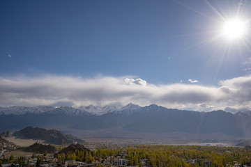 A landscape view from the Leh Palace with Leh city top view, Leh Ladakh, India.