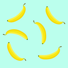 Banana pattern on blue light background. Vector background with yellow bananas. Fresh bananas.