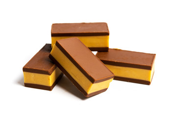 Hazelnut chocolate bars isolated on white