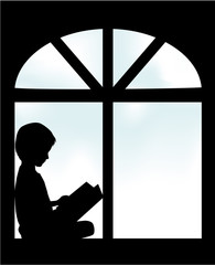 Silhouette of people with a book.