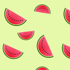 Watermelon pattern on light background. Vector background with red watermelon. Fresh Watermelon slices.