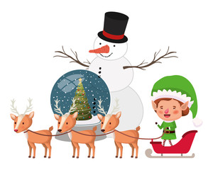 Fototapeta premium elf with sled and reindeer avatar character