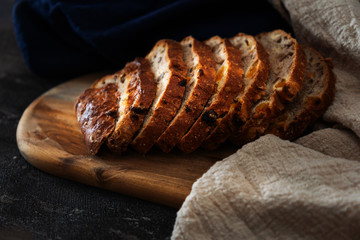 freshly baked French bread table background