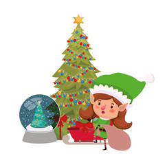 elf woman with sled and christmas tree avatar character