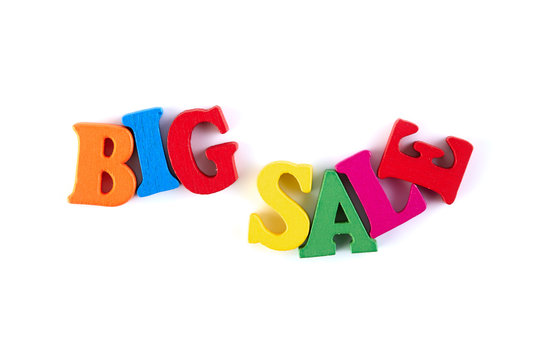 Big sale. Big sale color finish 3d text on white background.