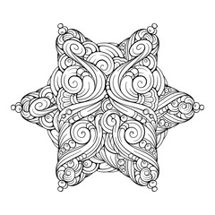 Vector abstract black and white ethnic star shape mandala motif