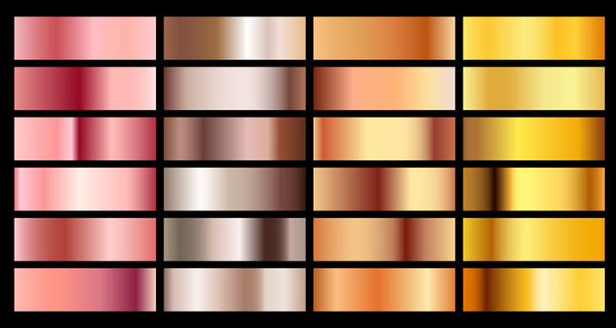 Gold rose, bronze, silver and gold texture gradient background. Metal chrome palette copper collection