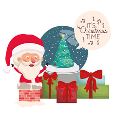 santa claus with crystal ball and gift boxes