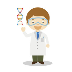 Scientific cartoon character representing the medical breakthroughs of DNA discovery. Vector Illustration. Kids History Collection.