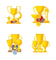 award trophy cup. sports winners golden medal rewards vector flat pictures collection