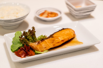 grilled salmon steak with sauce