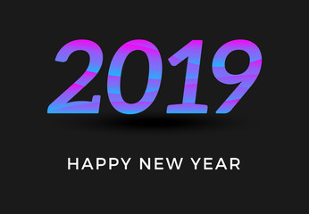 Inscription 2019 and Happy New Year isolated on black background