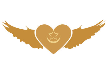 Vector Illustration for Sufi Muslim community: Winged Heart symbol of Sufism. Gold Western Sufi Order Winged Heart isolated.