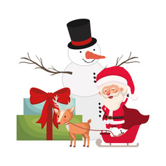 santa claus with snowman and gift boxes