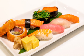 mixed sushi on plate