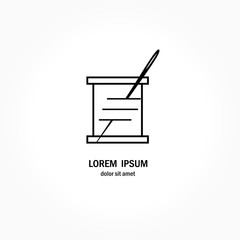 Logo with spool of thread and needle. Laconic logo for the sewing business and production