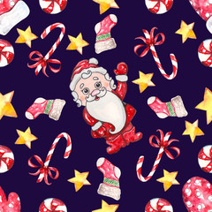 watercolor hand drawn Santa Seamless pattern