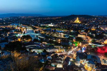 Night view of the city of Tbilisi. Georgia