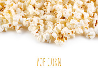 Popcorn border isolated on white. Film. Fast food. Corn