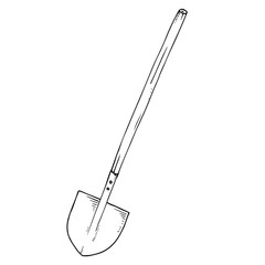 Shovel icon. Vector illustration of a shovel with a wooden handle. Hand drawn shovel.