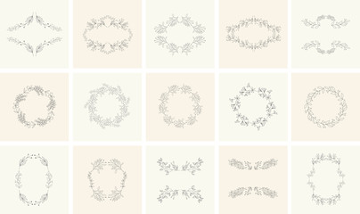 Set of floral frames and wreaths with plant.