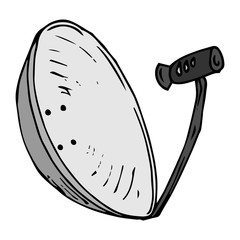 Satellite dish on a black background. Vector illustration satellite dish, antenna. Hand drawn satellite antenna.