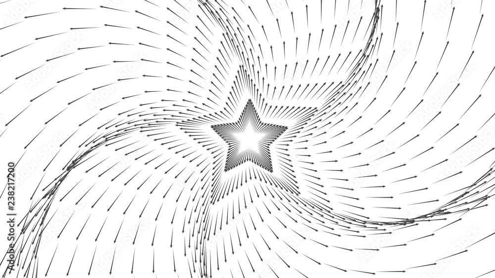 Poster vector infinite star tunnel of arrows. glowing arrows form tunnel sectors. monochrome science field 