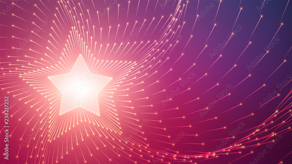 Poster vector infinite star tunnel of arrows. glowing arrows form tunnel sectors. colorful science field vi