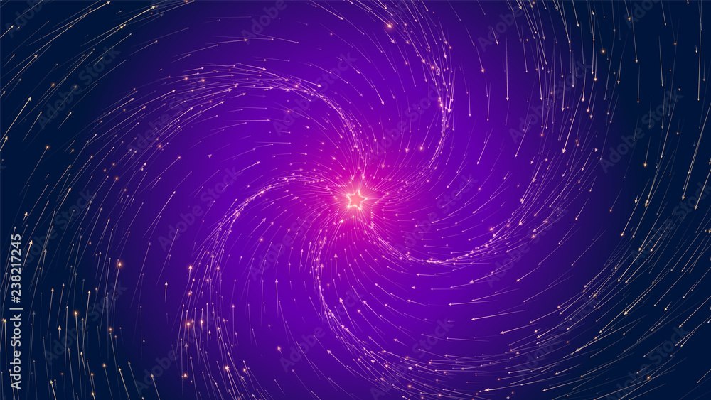 Poster vector infinite star tunnel of arrows. glowing arrows form tunnel sectors. colorful science field vi