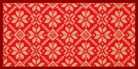 Vector illustration of Ukrainian folk seamless pattern ornament. Ethnic ornament. Border element. Traditional Ukrainian, Belarusian folk art knitted embroidery pattern - Vyshyvanka.