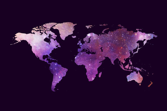 Abstract Artistic Multicolored World Map On A Dark Purple Background