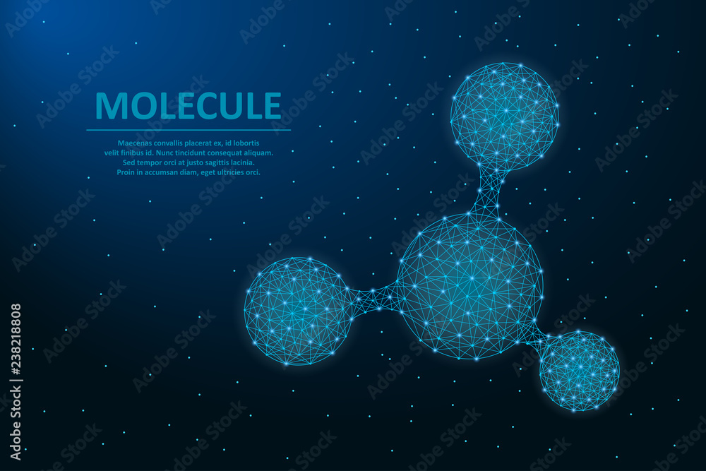 Aufkleber Molecule made by points and lines. Structure of micro molecule with polygonal wireframe mesh. Abstract futuristic illustration for science background. Vector.