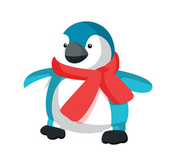 Plastic Penguin in Red Scarf Vector Illustration