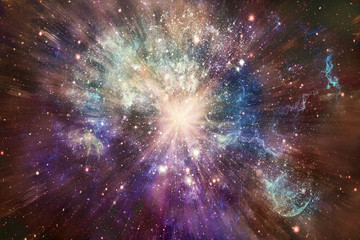 Abstract Multicolored Glowing Foggy Galaxy With An Exploding Star in Center Artwork