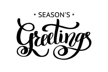 Season's Greetings brush calligraphy vector banner. Lettering black colour.