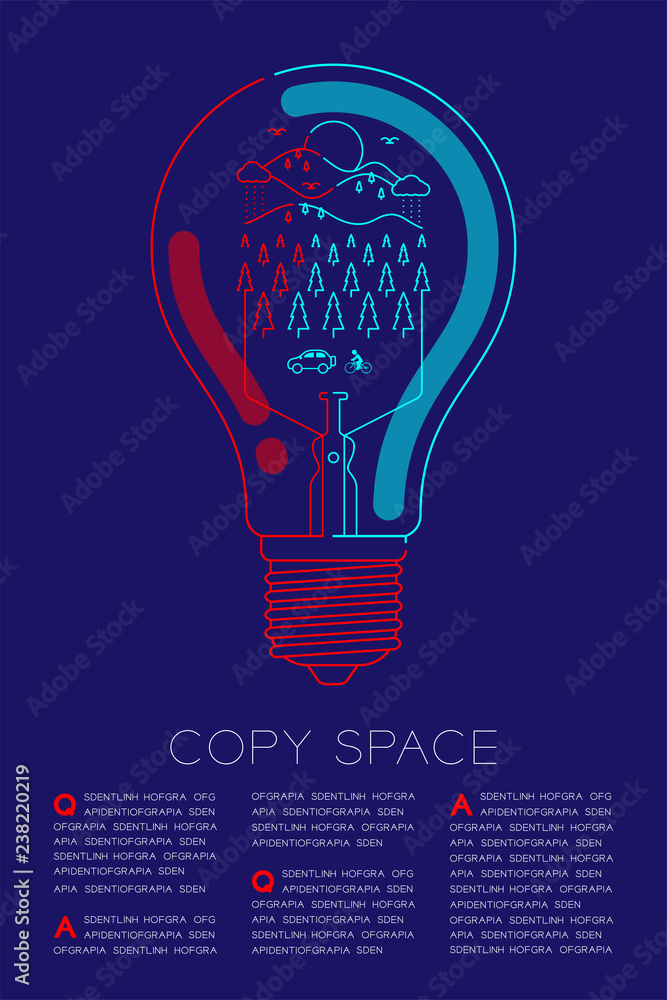 Poster incandescent light bulb outline stroke set dash line design, nature power saving concept illustratio