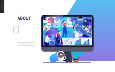 Business series, color 2- about company, office life -modern flat vector concept illustration of a company employees in workspace. Business workflow management. Creative landing page design template