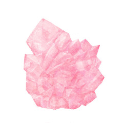 Watercolor illustration of a pink quartz. Hand drawn gemstone. 