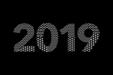 2019 Happy New Year. Greeting card with inscription Happy New Year 2019 for your layout Flyers and Greetings Card or Christmas themed invitations. Vector Illustration.