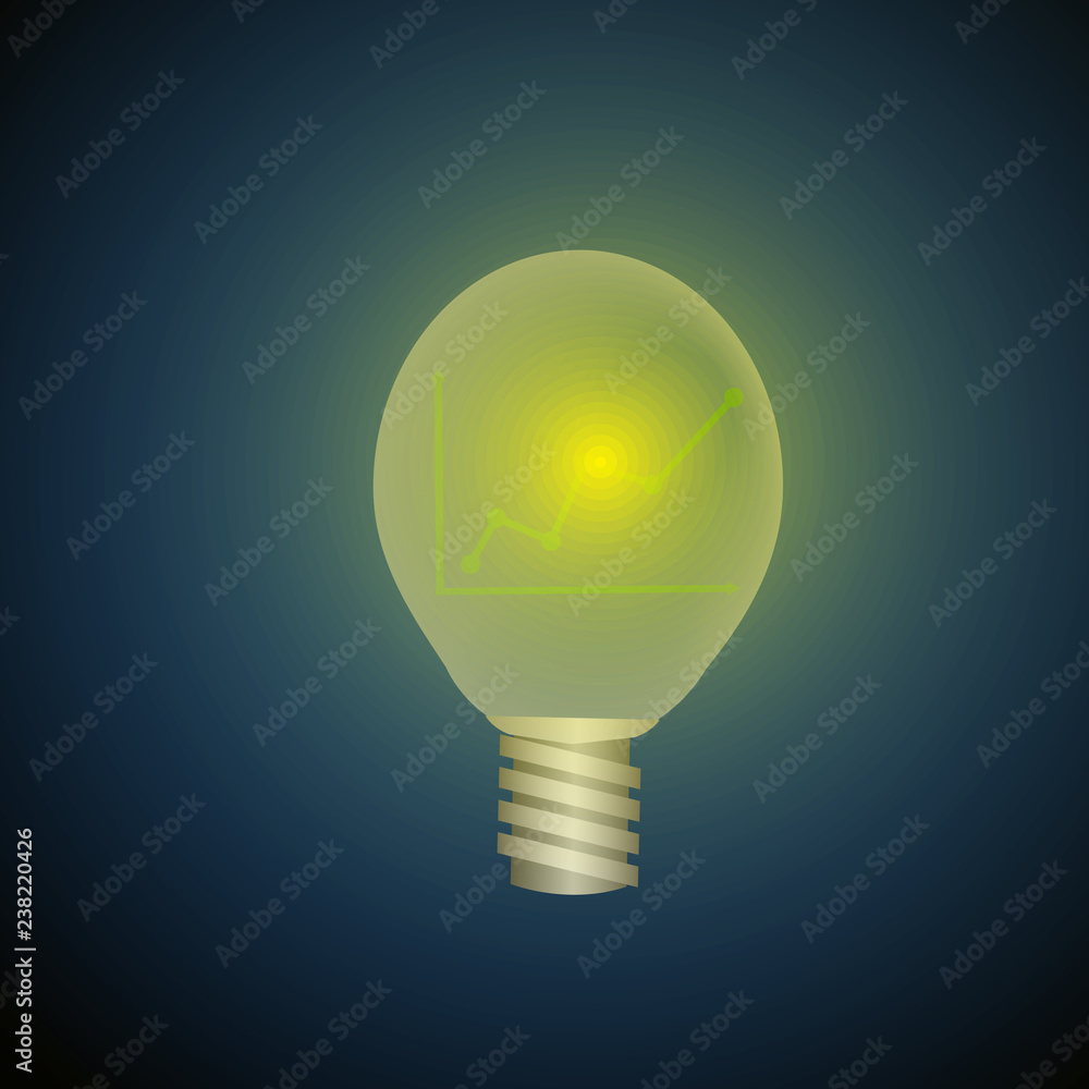 Poster vector : increasing business graph in lightbulb on blue background