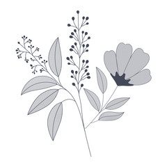 flowers with branches and leaves isolated icon
