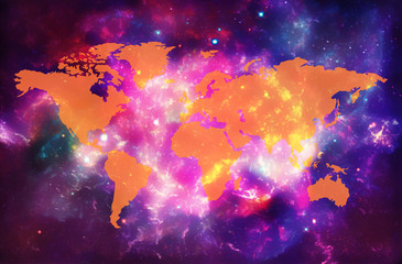 Artistic Abstract Orange World Map On A Smooth Galaxy Background