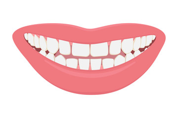  Perfect smile, Hollywood smile, female smile. Correct and even bite of teeth. White teeth, healthy gums, beautiful lips. Vector illustration.